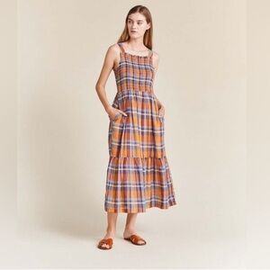 Trovata plaid midi tank Dolores dress blue orange brown print size small